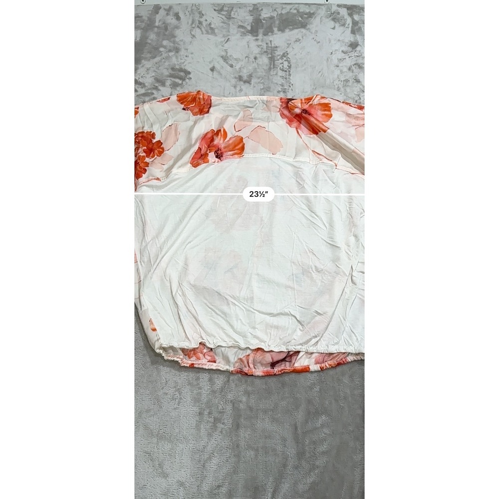 Coercion Blouse Women's Size Small White Orange Floral Pattern Short Sleeve EUC - Picture 4 of 6